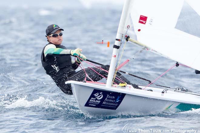 Ashley Stoddart on the water at the 2014 ISAF Sailing World Cup Hyeres © Thom Thow Photography